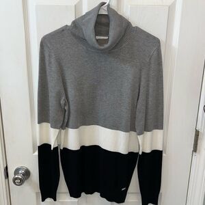 Calvin Klein Grey, white and black colorblock turtleneck sweater- NWOT sz. LG